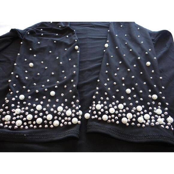 NWT Annalee and Hope Elegant Black Dress with Pearl and Rhinestone Sleeves - Picture 6 of 8